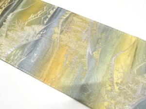 アンティーク　田舎風景模様織り出し袋帯（着用可）
